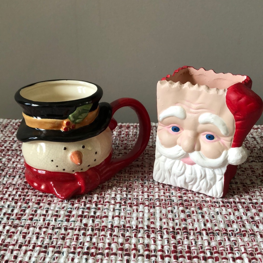 2/$25. - Mug & Santa container, both in excellent vintage condition.